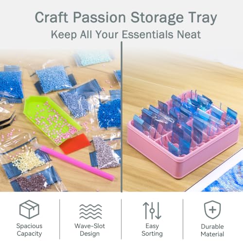 RaySoar 3D Printed 20 Grids Diamond Painting Bag Organizer, Multi Slot Drill Bags Storage Tray, Spill Proof Stand Upright Portable Desktop Craft Storage Caddy for Small Diamond Art Accessories -Pink - color: Pink