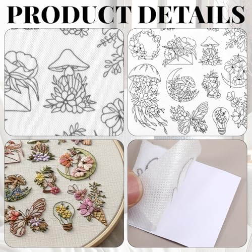 ElevateTech Embroidery Patterns Water Soluble Stabilizer for Embroidery Stick & Stitch Embroidery-Paper Wash Away Stabilizers with Pre-Printed Flower Leaves Plant Patterns for Hand Sewing, 4 Sheets