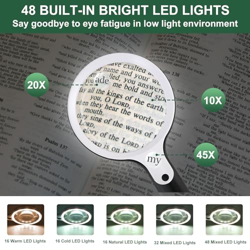 10X 20X 45X Magnifying Glass with 48 LED Light - color: Black Handle