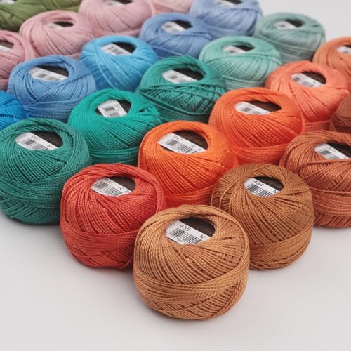40 Colors Size 8 Double Mercerized Egyptian Long Staple Cotton Pearl Thread 5 Grams Ball Rainbow Color Embroidery Thread for Crochet Hardanger Cross Stitch Hand Embroidery (40A) - color: 40A