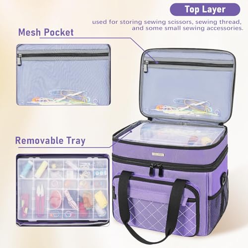 Sewing Organizer Bag with Removable Tray & Double-Layer - color: Purple