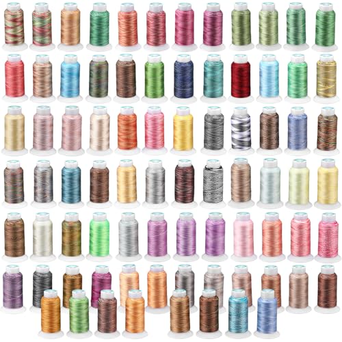 80 Colors Variegated Polyester Embroidery Machine Thread Kit 500M (550Y) Each, 40WT Variegated Rainbow Thread for Sewing Machines, Hand Sewing, Embroidery, Serger