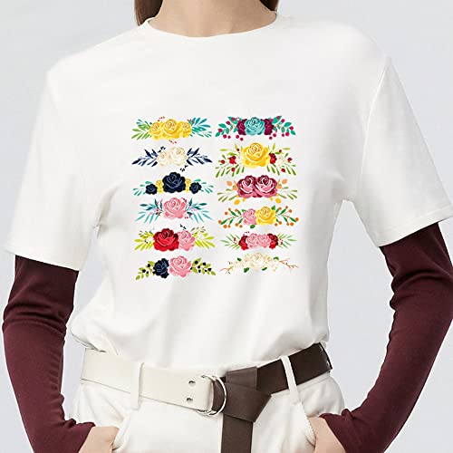 Flower Iron on Patches Heat Transfer Stickers for Clothing Cute Floral Applique for T Shirts Bags Decorations 57 Pcs Iron on Vinyl Decals for Household Irons or Heat Press Machine - color: Flower
