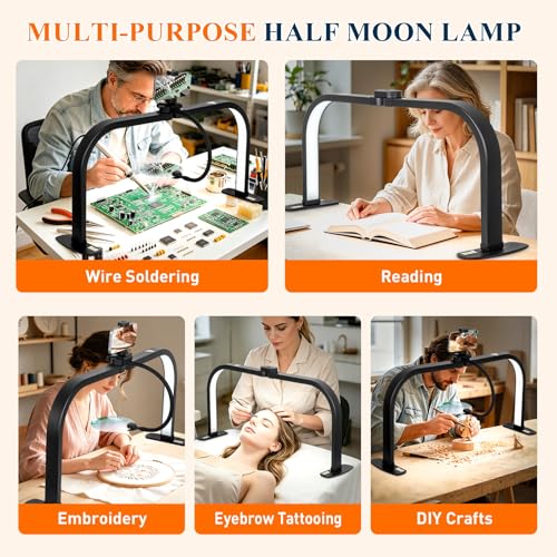 Half Moon Nail Light for Desk with 5X Magnifier & Phone Holder - color: Black