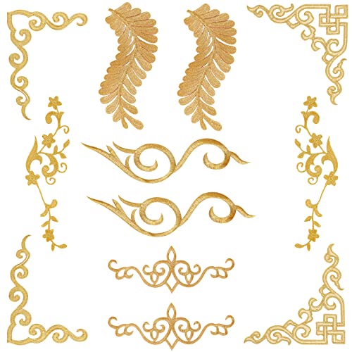 NBEADS 12 Pcs Gold Flower Embroidery Patch, Embroidery Lace Flower Patches Iron on Patches Sew on Patches for Wedding Dress Decoration Repair Clothing Backpacks Jeans Caps - color: Gold 12pcs
