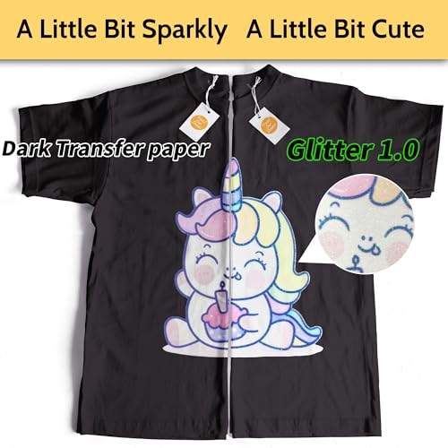TransOurDream Heat Transfer Paper for Dark T Shirts (Glitter, 20 Sheets, 8.5x11") Iron on Transfers Paper for Dark Fabric Printable Heat Transfer Vinyl for Inkjet Printer - color: Glitter, size: 20 Sheets