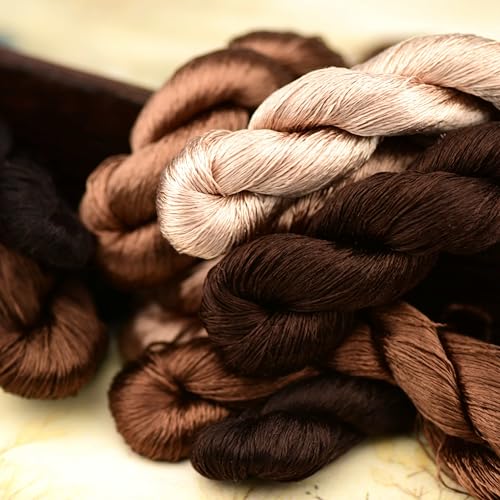 Natural Silk Thread – 10 Coffee Tones, 110m Each, Handmade Silk Embroidery Floss for Hand Embroidery, Cross-Stitch, and Fine Needlework Projects（06） - color: 06