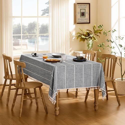 ZeeMart Hemstitched Striped Boho Table Cloth, 60x60 Inch Charcoal - color: Charcoal, size: 60" x 60" (Square)
