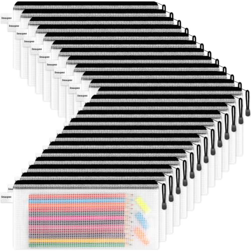 Smarpau Pencil Pouches 24 Pack, A6 Mesh Zipper Pouch Bags Clear Pencil Case - color: Black, size: A6-9.3x4.7in