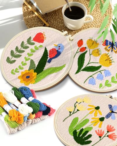TINDTOP Punch Needle Kits, Flowers Punch Embroidery Kits for Adults - color: Flowers 3 Set