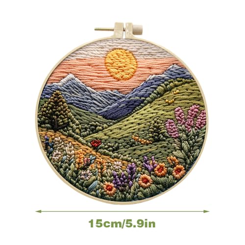 EUBUY Landscape Embroidery Kits for Beginners, Embroidery Kits for Beginners Adults, Beginners Embroidery Starter Kit with Pattern, Needle Thread DIY Embroidery Material Kit - color: Type 7
