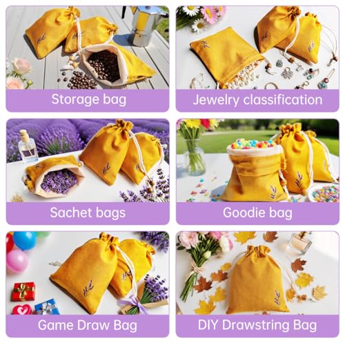 Daclubmenxy 20 PCS Small Burlap Drawstring Bags Pouch, Empty Sachet Bags, Gift Mini Drawstring Bags, Reusable Gift Linen for Wedding Favors Party Jewelry Coffee DIY (Mustard Yellow, 4.5x6 in)