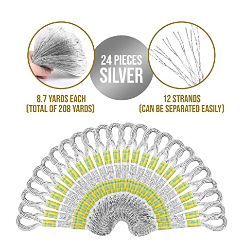 New ThreadNanny 24 Metallic Silver Skeins 100% Cotton Metallic Thread for Hand Embroidery - color: Silver Floss