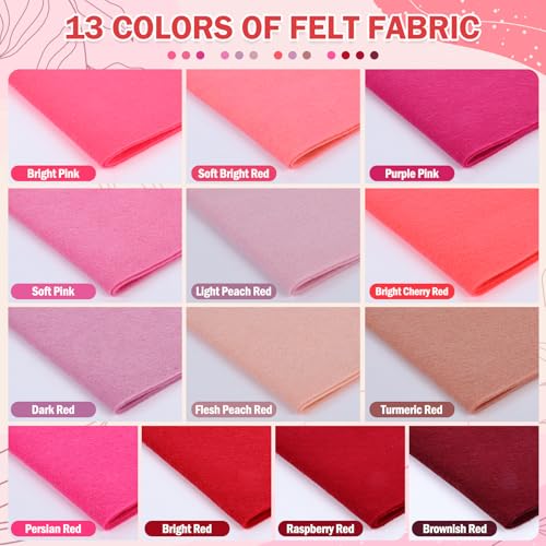 XSEINO 13 Rolls 8"x35" 1.4mm Thick Soft Felt Fabric Sheet 13 Assorted Red Series Colors Felt Pack for DIY Craft Sewing Squares Nonwoven Patchwork - color: Red Hues
