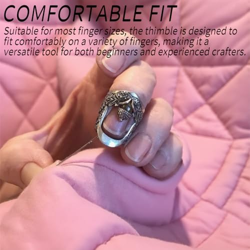 2-Pieces Open Nail Acorn Thimble - Metal Sewing Thimble for Needlework, Thumb Protector Quilting Supplies, for Embroidery, Cross Stitch, DIY Crafts (Silver Thimble -B)(Medium)