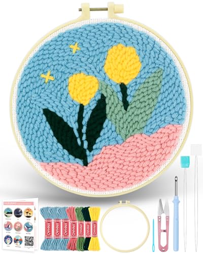 FIVEIZERO Punch Needle Kit for Beginners,Yellow Flower Patterns - color: Yellow Flower