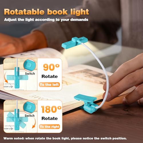 VAVOFO 24 LEDs Rotatable Book Light, Rechargeable Clip Reading Lamp, Blue - color: Blue