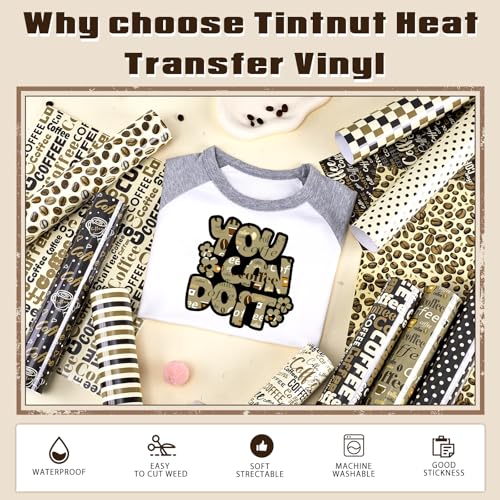 Tintnut Coffee Theme Heat Transfer Vinyl,12 Sheets 12"x10" Iron on Vinyl - color: Letter Coffee