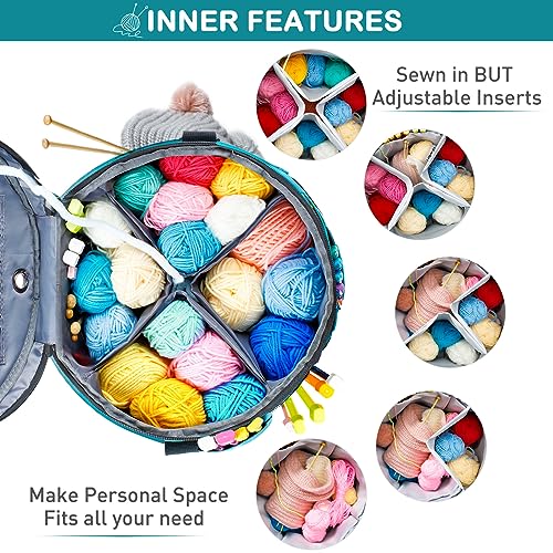 MYBAGZING Expandable Crochet Bag Organizer w/Yarn Grommets& Zipper Closure - color: Teal-Ⅱ, size: Medium-Zipper Closure