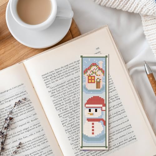 FREEBLOSS 6 Set Cross Stitch Bookmark Counted Cross Stitch Kit with 6 Different Christmas Patterns Embroidery Kit with Instruction DIY Bookmark Kit for Gift Adults 8''x2.4'' - style: Christmas