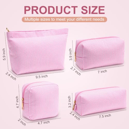 Sanwuta 4 Pcs Seersucker Pouch Striped Makeup Bag Set, Light Pink - color: Light Pink