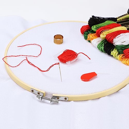 Cldamecy 3 Pieces 8 Inch Bamboo Embroidery Hoops, Adjustable Round Cross Stitch Hoops, Frames for DIY Hand Embroidery Punch Needle Needlepoint Craft Art Wall Decor - style: 3pcs 8 inch