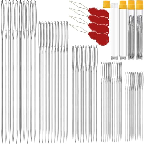 100 Pack Premium Large Eye Needles for Hand Sewing with Needle Threaders, Assorted Sizes, Embroidery Needles for Hand Sewing, Sewing Needles Large Eye, Big Eye Needle - color: 100 pack