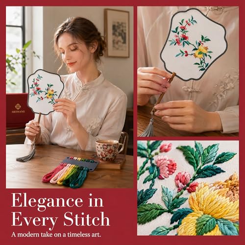 Chinese Embroidery Fan Kit, DIY Organza Fan with Pomegranate Pattern - style: Pomegranate