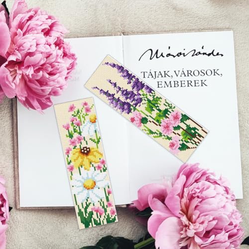 INFUNLY 6 PCS Wildflower Cross Stitch Bookmarks Kits Floral Counted Cross Stitch Bookmark Set with Embroidery Thread Needles, DIY Embroidery Bookmark Crafts Supplies for Adults Reading Book Lover Gift - style: Wildflower