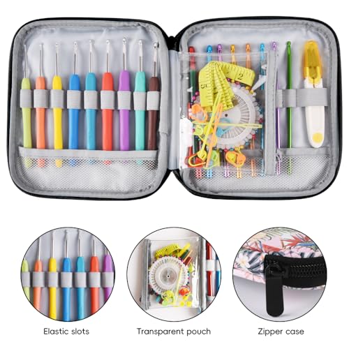 Crochet Hook Case,Portable Zipper Storage Organizer Bag for Crochet Hooks, Knitting Needles, Project & Sewing Supplies, Lightweight,Easy to Hold (No Accessories Included).Pink Flower - color: pink flower