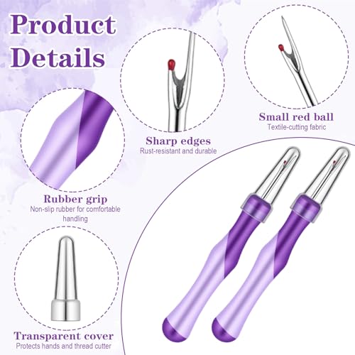 Seam Ripper for Sewing and Thread, Needle and Thread Seam Rippers Needle Stitch Removers Tool with Ergonomic Grip for Cross Stitching, Hand Sewing, Knitting, Embroidery and Thread-Removal(Purple, 2Pcs