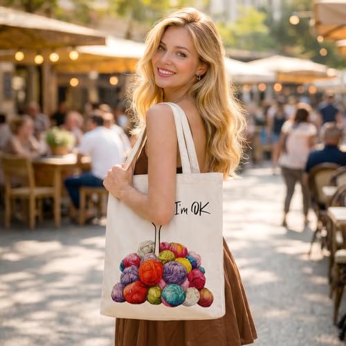 Cute Goose Crochet Canvas Tote Bag for Women - color: Fun Knitting