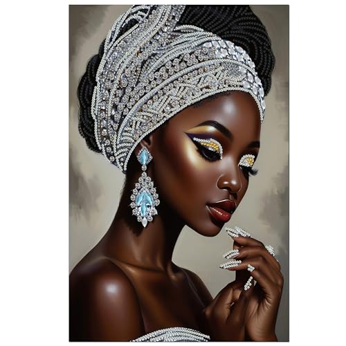 African woman 5D Diy diamond art kits for adults,Partial diamond painting kit for beginners,Special shaped diamond art,sparkling gem art,Diamond Mosaic embroidery,living room decor,11.81x15.7inch - color: LW56