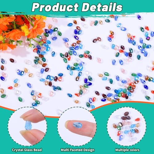 300pcs Glass Crystal Teardrop Beads 6X8mm Drop Glass Spacer Beads Colorful Clear Electroplated Color Crystal Beads for DIY Jewelry Bracelet Making (Facet Drop) - color: Facet Drop