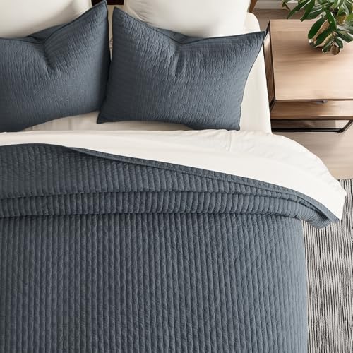 EverGrace 100% Cotton Cross Stitch 3-Piece Quilt Set, King, Midnight Blue - color: Midnight Blue, size: King/Cal King (108" X 96")