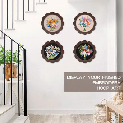 Kuabiz 8 Pcs 8 Inch Wood Embroidery Hoop Frame with Embroidery Hoops Sunflower Wood Embroidery Display Frame and Hoops for Finished Cross Stitch Hoop Frame DIY Art Craft Embroidery Sewing Ornaments