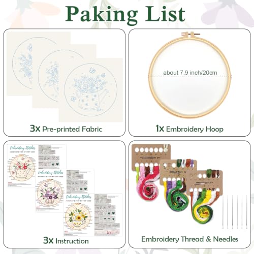 Louise Maelys 3 Pack Flower Pot & Basket Embroidery Kit for Beginners - color: Flower Pot
