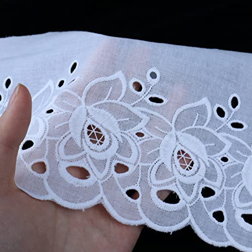 Eyelet Lace Trim 4.8 Yards 6 Inch Wide White Cotton Lace Ribbon Embroidery Ruffle Craft Lace for Sewing, Baby Clothes, Pets Clothes - color: 1#