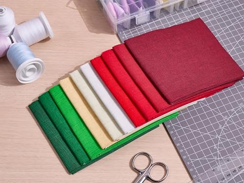 Craftido - 11 Options Solids with Tweed Tonals - Assorted Color Cotton Quilting Fabric Bundles 10pcs Fat Quarters 18"x21" - Medium Weight 5.2oz - for Quilting, Sewing and Crafts - Happy Holiday - color: Happy Holiday