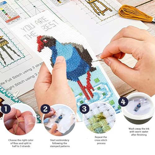 ORIGACH 6 Set Inspirational Water Bird Cross Stitch Bookmark Kit - style: Pukeko & Inspirational Quote