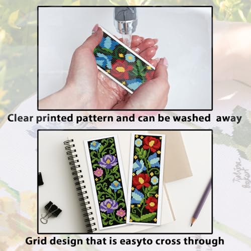 ACRNIGHEET 6PCS Cross Stitch Kits Stamped Cross Stitch Bookmark Kit for Beginner Adults Easy Flower DIY Embroidery Bookmark Kit Needlepoint Kits with Instructions Book Lovers Craft Gift 8.5''x3'' 11CT - style: Floral patterns 3