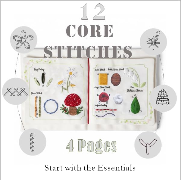 TenDawn Embroidery Stitch Book Kit, 12 Stitches, Basic Set - color: Basic Kit