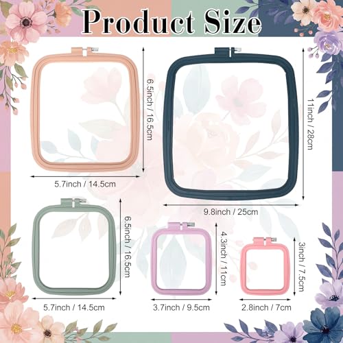 Tigeen 5 Pcs Embroidery Hoops, 5 Sizes ABS Plastic for Sewing, Square - style: Square