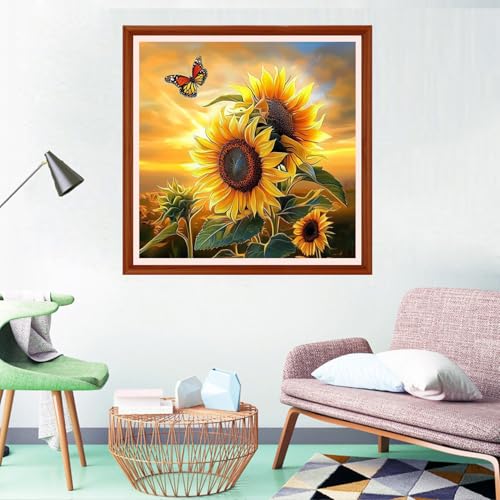 Redxing Counted Cross Stitch Kit for Beginners,Unprinted Needlepoint Kits for Beginners Cross Stitching Embroidery Kit 11CT Stitches kit-Sunflower Butterfly 18x18 inch - color: Setpattern10
