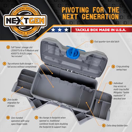 Flambeau Outdoors NextGen 4/0 Tackle Box, 4 Pivot Trays, 25-Piece Kit, Gray - size: Medium - With Tackle Kit - Light Gray