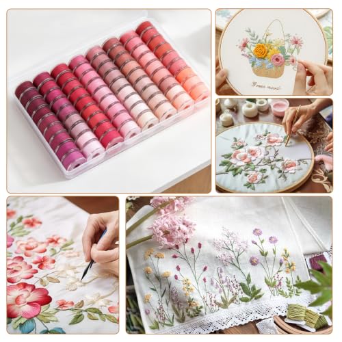 72 Pcs Pre-Wound Bobbins Sewing Thread 72 Colors (Pink) - color: Pink