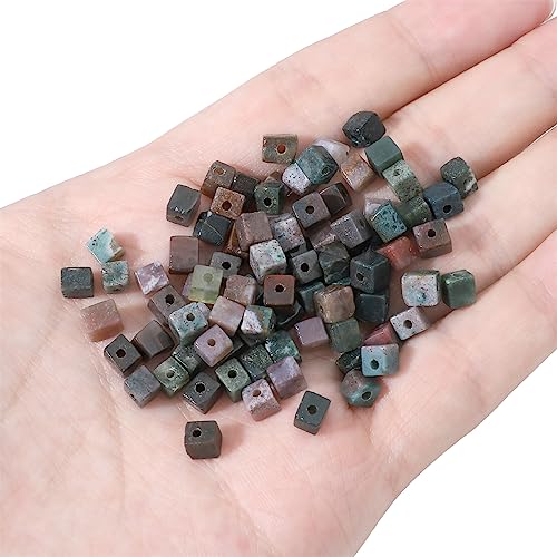 BEADIA Natural Indian Agate Square Stone Beads 4x4mm 85pcs Cube Loose Semi Gemstone Beads for Jewelry Making Design - color: Indian Agate