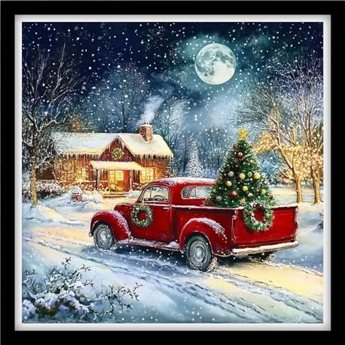 Fanxvivy Counted Cross Stitch Kits for Adults 11CT Unprinted Cross-Stitch Patterns Embroidery Kits Easy Cross Stitching Needlepoint Kits-Christmas Tree Snow Scene 18x18 inch - color: DIYcraft13