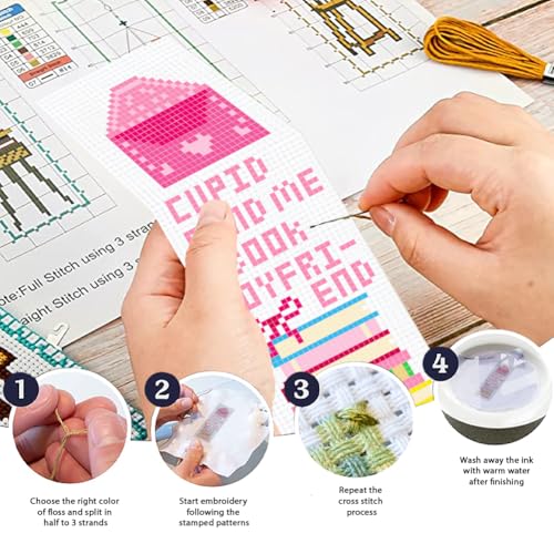 ORIGACH 6 Set Valentine's Day Pink Elements Cross Stitch Bookmark Kit - style: Pink Elements