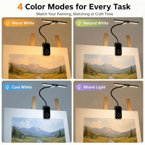 2 Pack Clip-On Easel Light, Rechargeable Artist Lamp for Painting